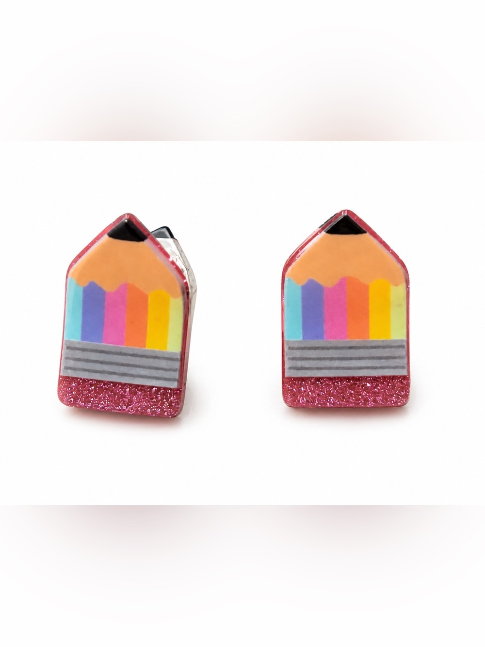 Multicolor Pencil-Shaped Kids Hair Clips in Pink Glitter